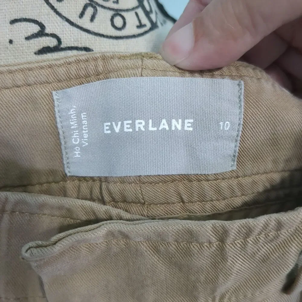 Everlane Women's High-Rise Pleated Wide-Leg Pants 10 Tan linen blend